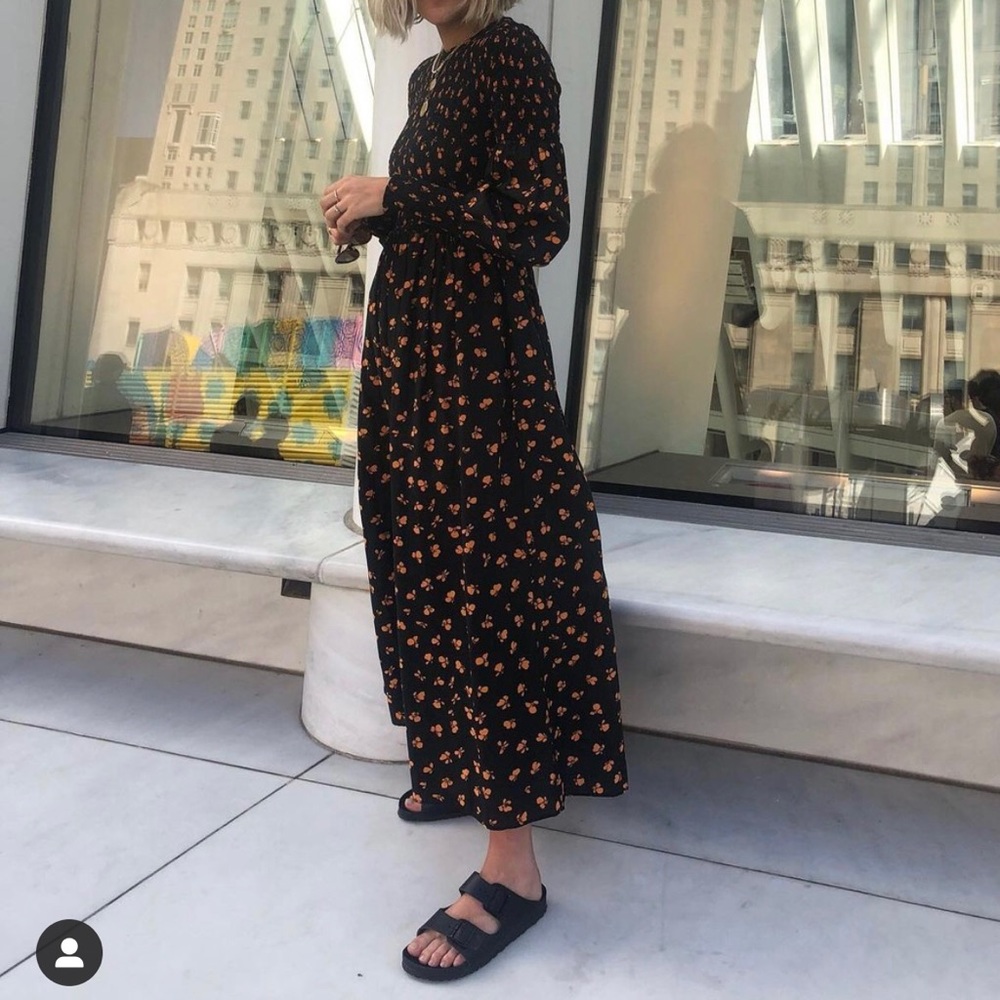 Ganni Beacon Smocked Floral Maxi Dress Size 36